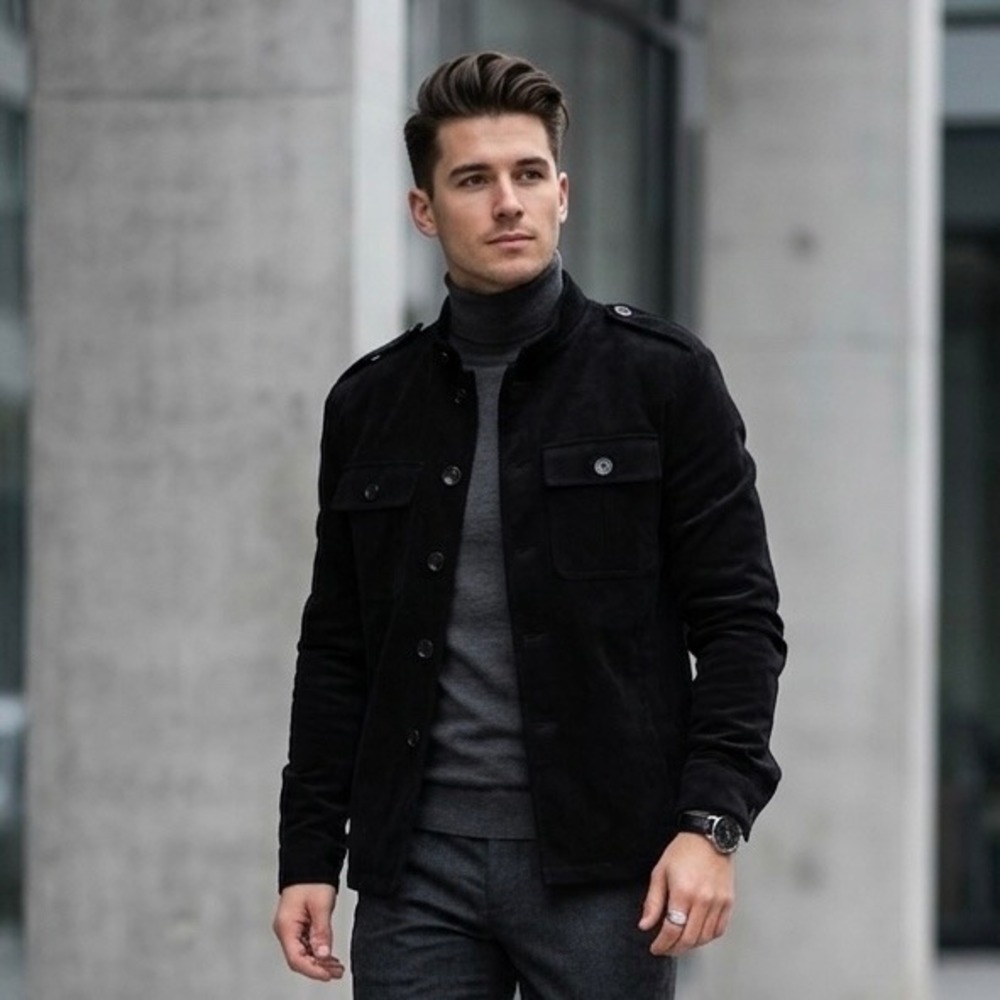 Unis Foster-U410 Black Cotton Wool Military Field Jacket Made in Italy Mens 42